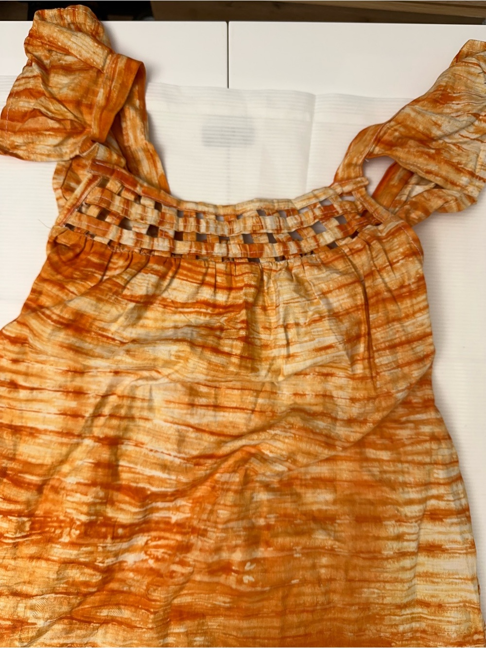 Boho Prairie SundressRust Tie Dye Linen Look Midi Dress Cottagecore  Cowgirl - Picture 4 of 7